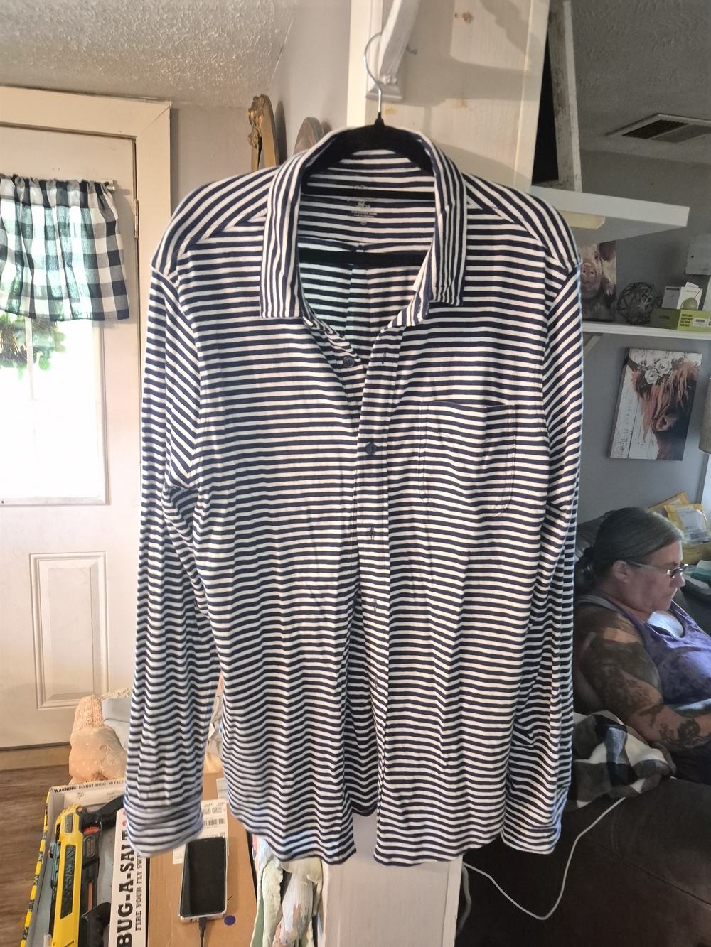 J.Crew Navy and White Striped Long-Sleeve Polo Shirt